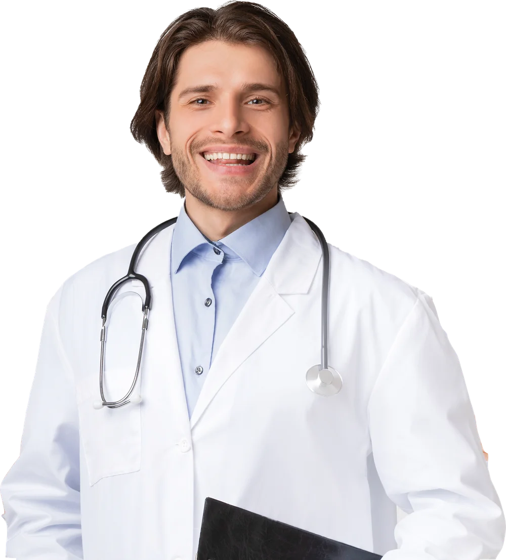 Smiling male physician holding a folder